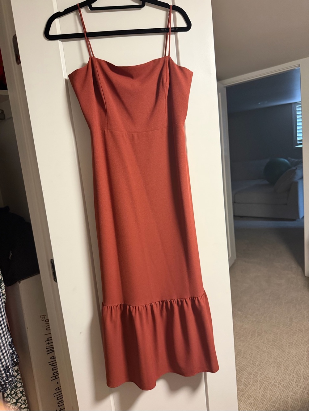Park & Fifth Spaghetti Strap Ruffle-Hem Midi Dress in Rust